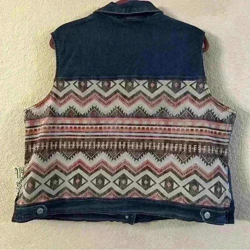 EST.1946 Denim southwestern print jean vests - Picture 2 of 5